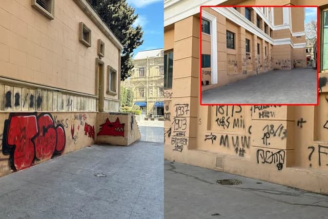 Tarixi binaya qarşı VANDALİZM: Bakıda mədəniyyət binasının fasadına zərər vuruldu - FOTO