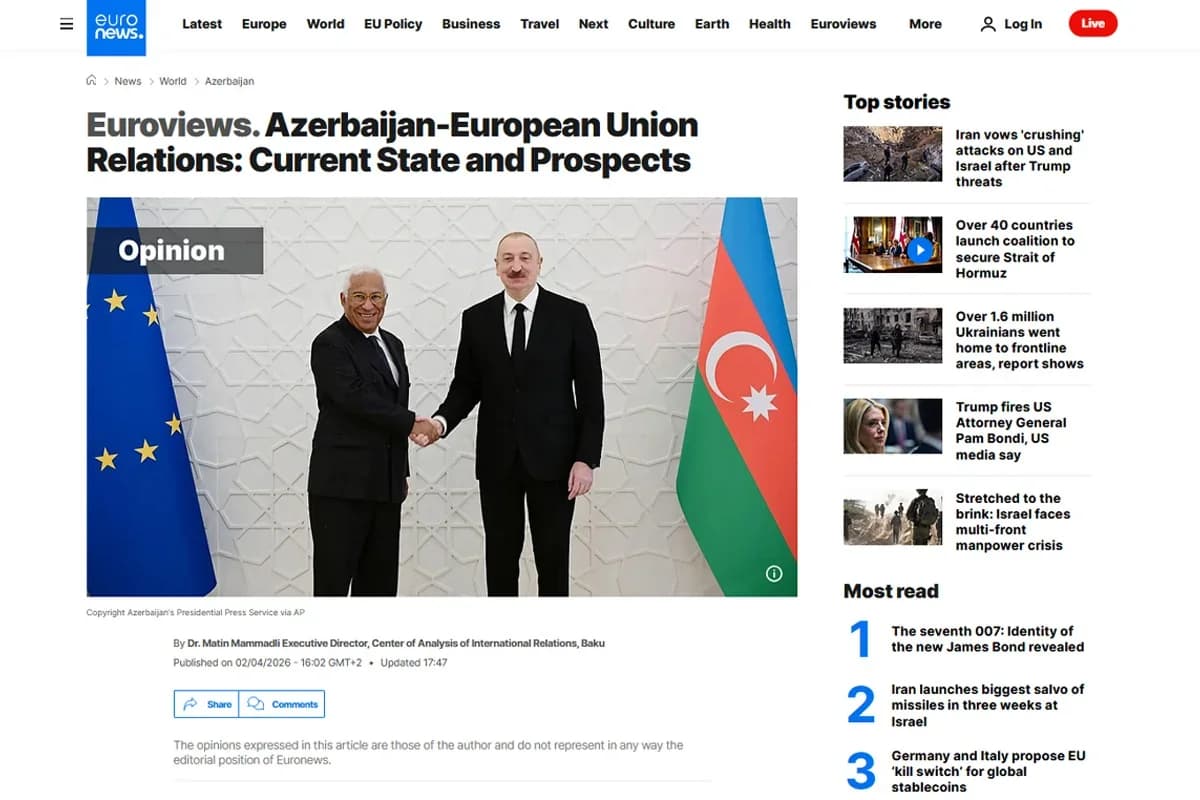 "Euronews": "Azərbaycanla Aİ arasında münasibətlər dinamik şəkildə inkişaf edir"