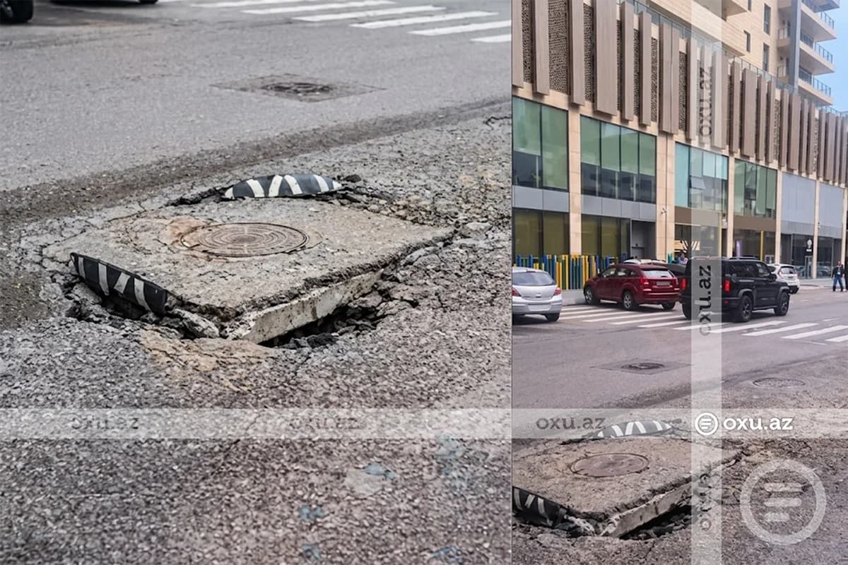 Bakının mərkəzində kanalizasiya lükünün ətrafında ÇÖKMƏ - VİDEO