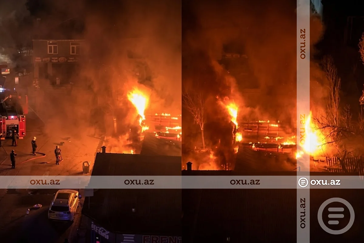 Bakıda təkər təmiri sexində yanğın olub - VİDEO